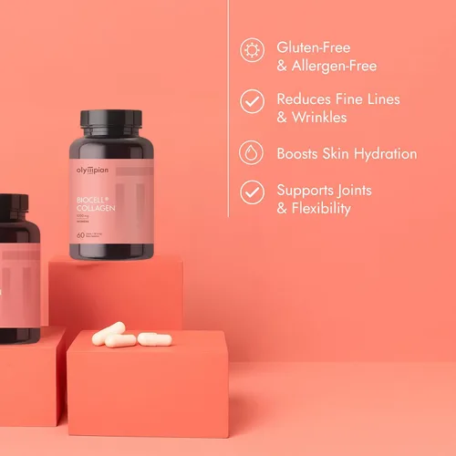 Vista 2 de Olympian Labs Biocell Collagen mejora la hidratación de la piel, reduce las líneas finas y arrugas, apoya la comodidad y la movilidad
