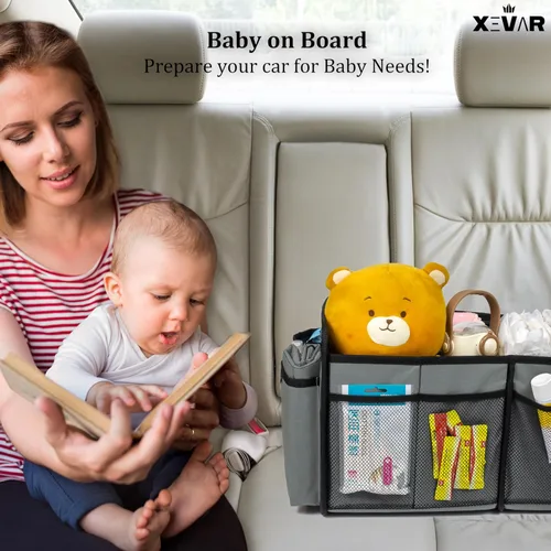 Vista 8 de Organizador de pañales para bebé con cambiador, organizador portátil de coche para artículos esenciales para recién nacidos, pañales y toallitas