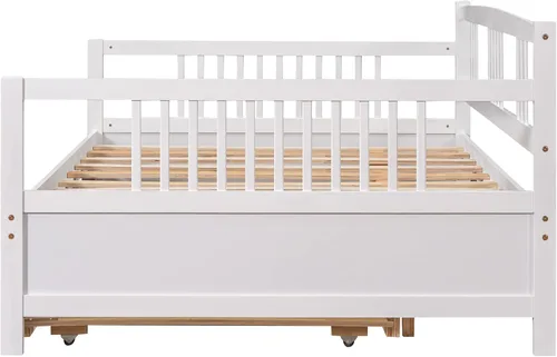 Vista 6 de Sofá cama de madera maciza, marco de sofá cama de madera completa, cama de madera con cama nido de tamaño individual, sofá cama con cabecero