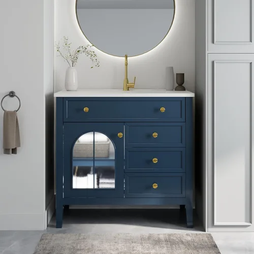 Vista 33 de Henf 28 Inch Bathroom Vanity with Ceramic Integrated Sink, Blue Bathroom Storage Cabinet with 2 Soft Close Doors,1 Tilt-Out Drawer,Reinforced Corner