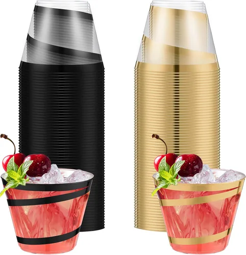 Vista 25 de Gejoy Vasos de plástico con borde de 9 onzas, vasos desechables para beber vino, vasos de graduación transparentes y elegantes para suministros
