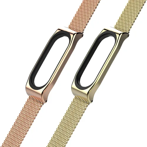 Vista 3 de KOMI Banda compatible para Xiaomi Mi Band 7 - Pulsera de malla para Xiaomi Mi Band 7 Smart Miband Accesorios con marco de metal Oro
