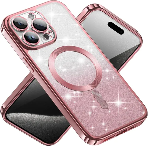Vista 2 de Funda magnética transparente para iPhone 15 Pro Max, silicona transparente a prueba de golpes con carga MagSafe, fundas protectoras de lujo