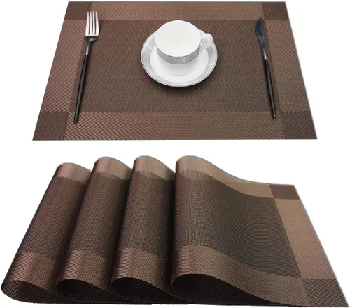 Vista 31 de PIGCHCY Juego de 4 manteles individuales en forma de cuña para mesa de comedor, tejido cruzado, lavables, resistentes al calor, manteles Bambúes