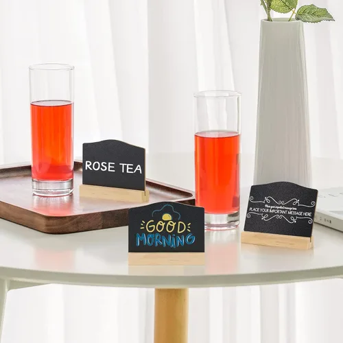 Vista 5 de Mini letreros de pizarra con soporte, paquete de 16 pizarras de madera reutilizables para mesa de 4 x 3 pulgadas, letreros de comida para bufé