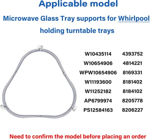 Vista 5 de 7.48 pulg. W11252182 Anillo de reemplazo de plato giratorio para microondas Whirlpool con rodillos 8206227 Soporte de charola de vidrio