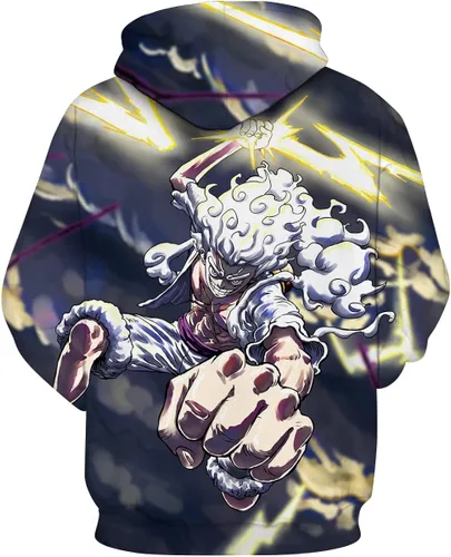 Vista 2 de Fvrstuk Sudadera unisex de anime con capucha de una pieza Gear 5 Luffy