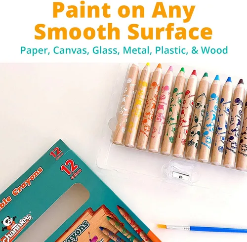 Vista 4 de Channie's Crayones solubles en agua 3 en 1 para niños: crayones de cera, lápices de colores y acuarela, con pincel y sacapuntas gratis, pintura
