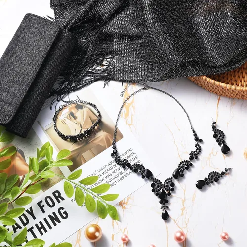 Vista 2 de Tiamon Juego de 5 piezas de joyas de diamantes de imitación, chales y envolturas formales para mujeres, vestidos de noche, bodas nupciales