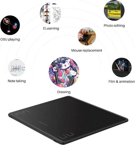 Vista 6 de HUION HS64 - Tableta de dibujo digital con lápiz capacitivo sin batería y guante HUION Artist para Linux, Windows, Mac y Android