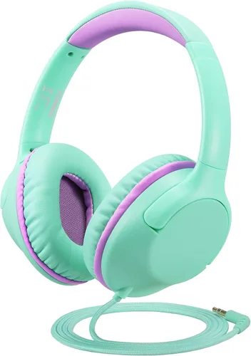 Vista 7 de POWMEE - Auriculares de diadema para niños/adolescentes/escuela con volumen limitado a 94dB, ajustables, estéreo, conector de 3.5mm, cable con Negro