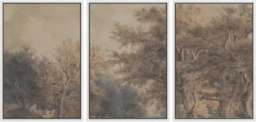 Vista 105 de SIGNWIN Lienzo enmarcado para pared, juego de arte de campos pastorales, flores silvestres, campo rústico, paisaje, floral, ilustraciones modernas