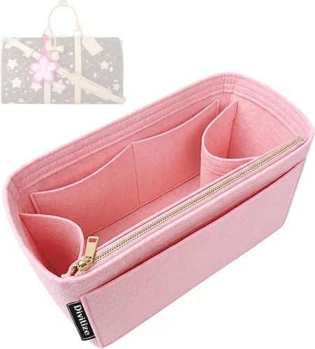 Vista 11 de Divitize Organizador de bolso premium compatible con LV Keepall 25/35/45/50/55/60, hecho a mano, ajuste perfecto, cómodo y resistente, fieltro