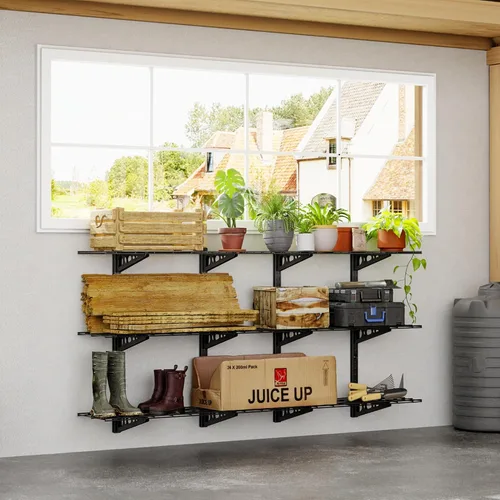 Vista 2 de FLEXIMOUNTS - Estantes de pared 12x36inch per Shelf Garage Floating Shelves, Heavy Duty Wall Mounted Shelve, 600lbs Weight Capacity, Black