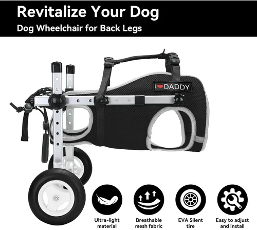 Vista 10 de [Usado] Dog Wheelchair for Back Legs,Adjustable Lightweight Aluminum Profile Pet Wheel Chair Has Added Hand-Carrying Assistance and Reflective