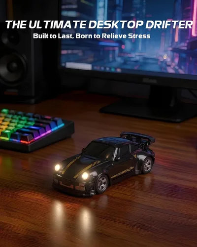 Vista 3 de ARRIS 1/64 Micro Desktop RC Drift Car 4WD con modos de 2 velocidades RTR Negro