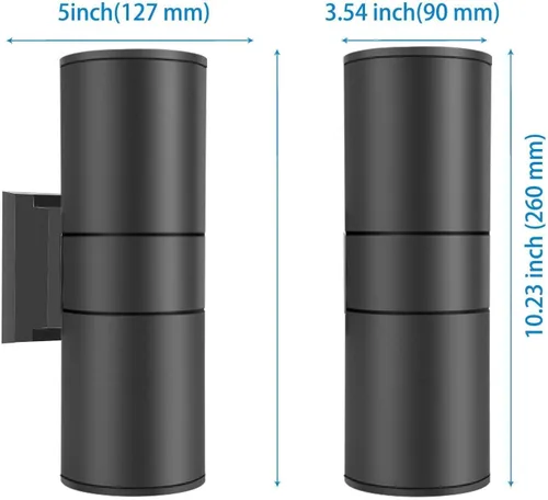 Vista 6 de MS-61818 - Lámpara de pared de doble cilindro impermeable arriba y abajo, lámpara de pared para exteriores, balcón, escalera, pasillo, exterior