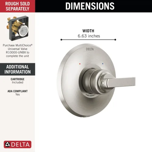 Vista 3 de Delta Faucet Tetra Serie 14 Lumicoat T14089-SS-PR - Kit de moldura de válvula de ducha de níquel cepillado, mango de ducha, kit de molduras de ducha