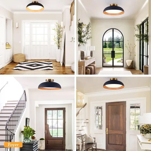 Vista 6 de Bargeni Lámpara de techo empotrada, lámpara de techo LED de 12.5 pulgadas, 5CCT regulable/2700K-6000K/20W, negro mate con acento de madera, montaje