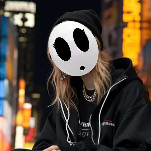 Vista 5 de Máscara de chico tímido, máscara de anime blanca, máscara de Halloween, máscara divertida para disfraz de Halloween, accesorios de cosplay 2