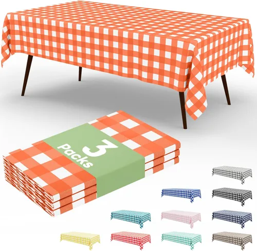Vista 81 de Smiry Paquete de 3 Manteles Desechables de Cuadros Gingham Color Caqui - 54" x 72" Mantel de Plástico de Servicio Pesado, Cubiertas de Mesa