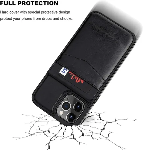 Vista 6 de KIHUWEY - Funda tipo cartera para iPhone 12 Pro Max, soporte para tarjetas, color negro Ranuras para tarjetas de crédito, piel sintética, cierre