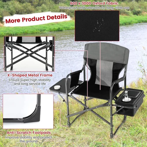 Vista 8 de Tangkula Sillas de campamento, silla de campamento plegable con mesa auxiliar, bolsa refrigeradora, silla de césped acolchada exterior portátil