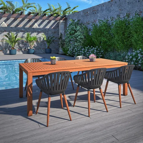 Vista 15 de Brampton Patio Brampton Venice - Juego de comedor rectangular de 7 piezas, acabado de teca oscura y sillas grises, ideal para patio y exteriores