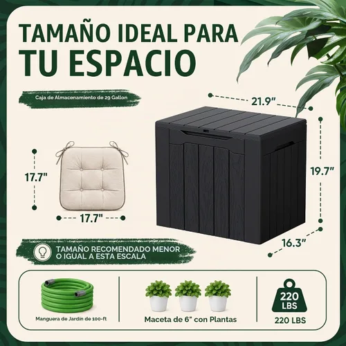 Vista 6 de Devoko Caja de cubierta de 29 galones, caja de almacenamiento al aire libre de resina impermeable Negro