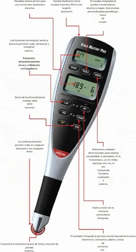 Vista 4 de Calculated Industries Scale Master Pro Medidor Digital de Planos de 7.3 Pulgadas (6025) 72 básculas imperiales y métricas integradas de EE. UU., 6