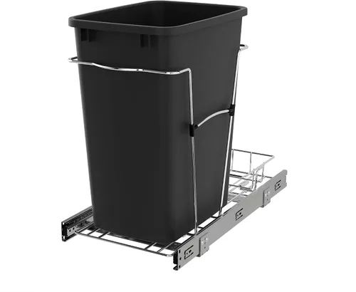 Vista 11 de Rev-A-Shelf Bote de basura extraíble para armarios de cocina, contenedor de reciclaje de basura de 35 cuartos de galón con toboganes de extensión