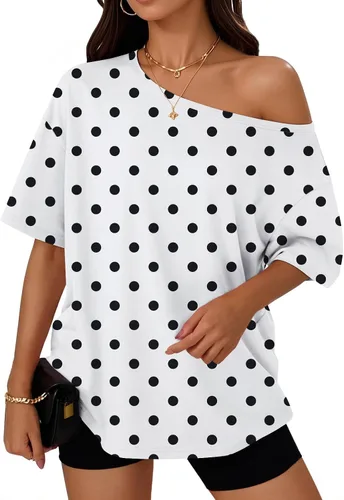 Vista 26 de Trendy Queen Camisetas de verano de gran tamaño con hombros descubiertos Negro