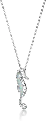 Vista 4 de .012 quilates diamante y Creado Opal Caballito de Mar Colgante en plata de ley 18