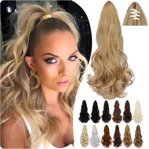 Vista 27 de Extensión de cola de caballo de 18 pulgadas, 20 pulgadas, larga, rizada, ondulada, recta, con clip, de aspecto natural, extensión de cabello