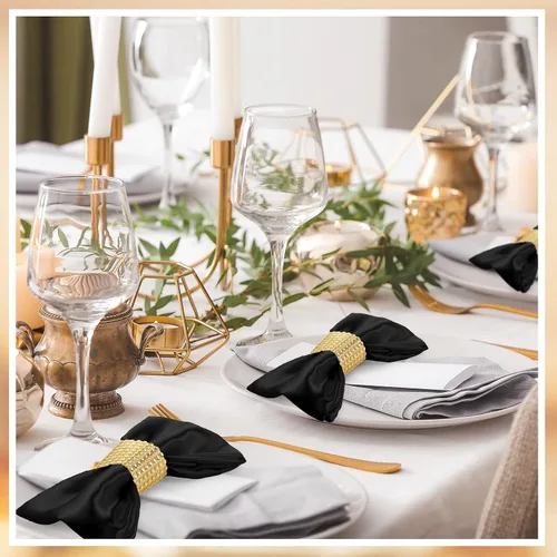 Vista 4 de 150 servilletas de satén a granel de 17 x 17 pulgadas, servilletas cuadradas de seda suave para cena, servilletas elegantes de satén para bodas Negro
