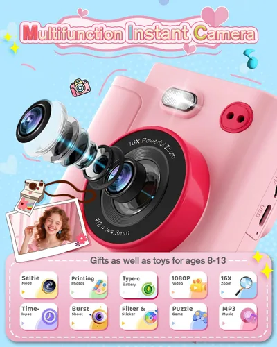 Vista 2 de Juguetes de cámara digital para niños de 3, 4, 5, 6, 7, 8, 9 y 10 años, regalo de Navidad y cumpleaños con cámara digital HD de 1080P, tarjeta SD