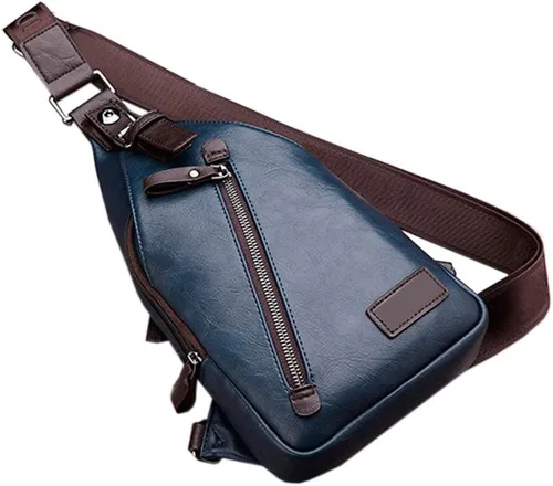 Vista 3 de Mochila estilo bandolera de piel para hombres y mujeres, bandolera de hombro, al pecho, mochila de uso diario para viajes, al aire libre