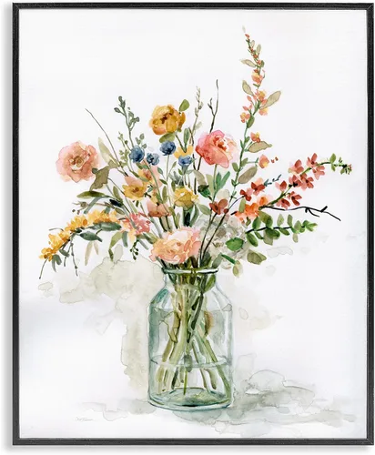 Vista 14 de Stupell Industries 'Ramo floral de rosas de prado rural' Arte Giclée enmarcado Blanco costero (Texturado)
