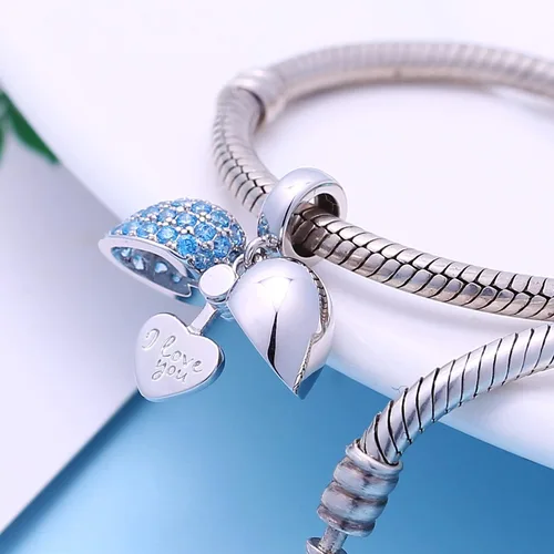 Vista 2 de SOUKISS Abalorios colgantes de plata de ley 925 con diseño de corazón de amor para Pandora, pulsera y collar