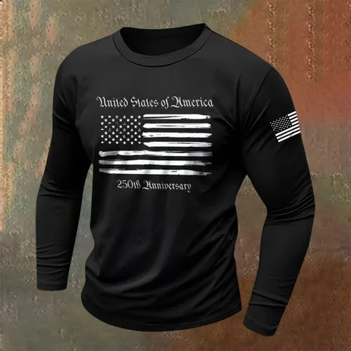 Vista 2 de GOKKILRW 250th Anniversary - Camiseta de manga larga para hombre, cuello redondo, elástica, vintage, ajuste muscular, camiseta deportiva