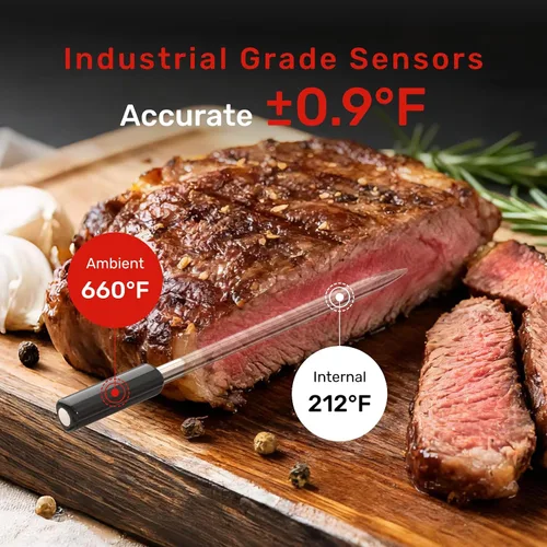 Vista 2 de Termómetro digital inalámbrico para carne con monitoreo remoto de aplicaciones ±0.9℉ Accuracy Bluetooth Meat Thermometer, Wi-Fi Unlimited Range
