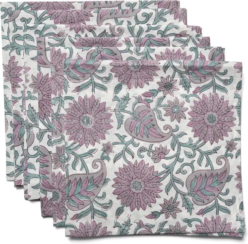Vista 22 de Servilletas de tela CPC 100% algodón Juego de 4 servilletas reutilizables, servilleta de cena floral de bloque de impresión india, servilleta
