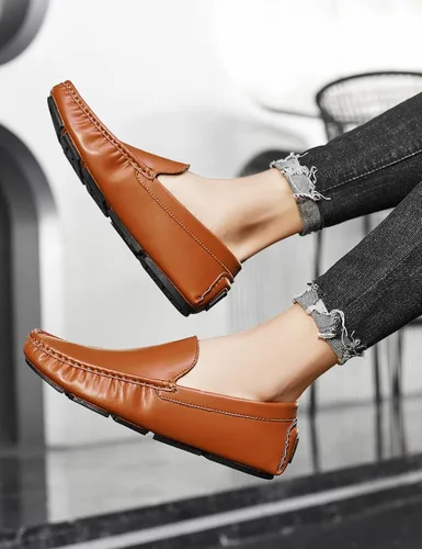 Vista 2 de VANDESK Mocasines casuales para hombre, mocasines suaves para hombre, ligeros, para conducir, barco, zapatos de oficina, zapatos de vestir blancos