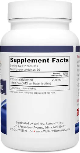 Vista 2 de Wellness Resources Fosfatidilserina Fuente de girasol sin soja (100 mg, 120 cápsulas) Sin OMG, vegano..