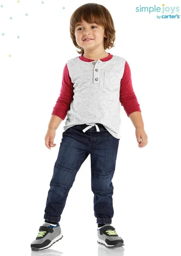 Vista 2 de Simple Joys by Carter's Camisas de manga larga para bebé, paquete de 3, dinosauriorayas, 12 meses