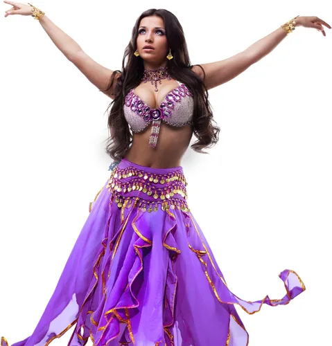Vista 6 de Haysandy Conjunto de 8 piezas de danza del vientre para mujer, falda de danza del vientre, bufanda de cadera, 2 pulseras, aretes, pulsera de tobillo