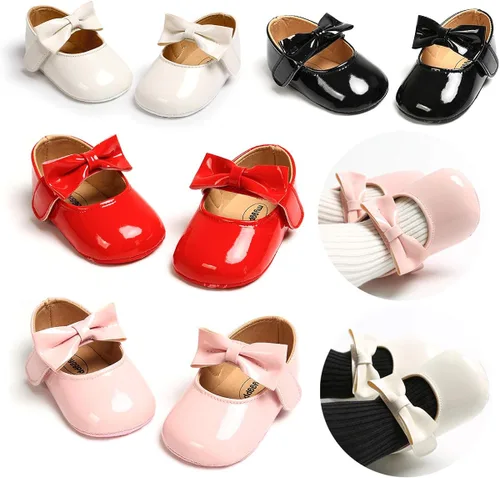 Vista 8 de Ohwawadi Zapatos de bebé para niña, zapatos planos Mary Jane de princesa para vestido de boda, zapatos de cuna para recién nacidos, bebés, bebés