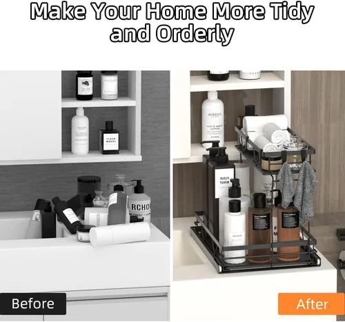 Vista 5 de AOSITE Organizador de armario extraíble de 2 niveles para baño debajo del fregadero, organizador y almacenamiento de cocina, pequeño almacenamiento