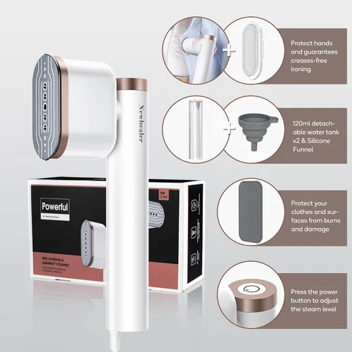 Vista 5 de Newbealer Vaporizadores de mano para ropa, 2 niveles de vapor, vapor horizontal y vertical, portátil para viajes y uso doméstico