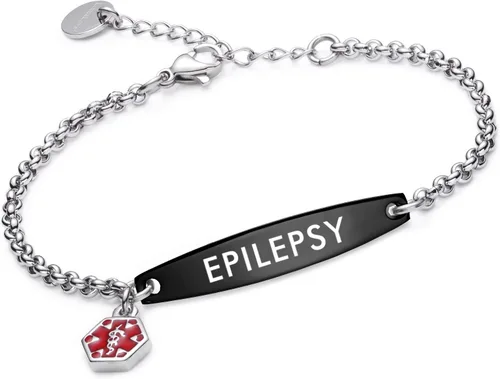 Vista 11 de LinnaLove - Pulsera de identificación de alerta médica con cadena Rolo simple pregrabada para mujer